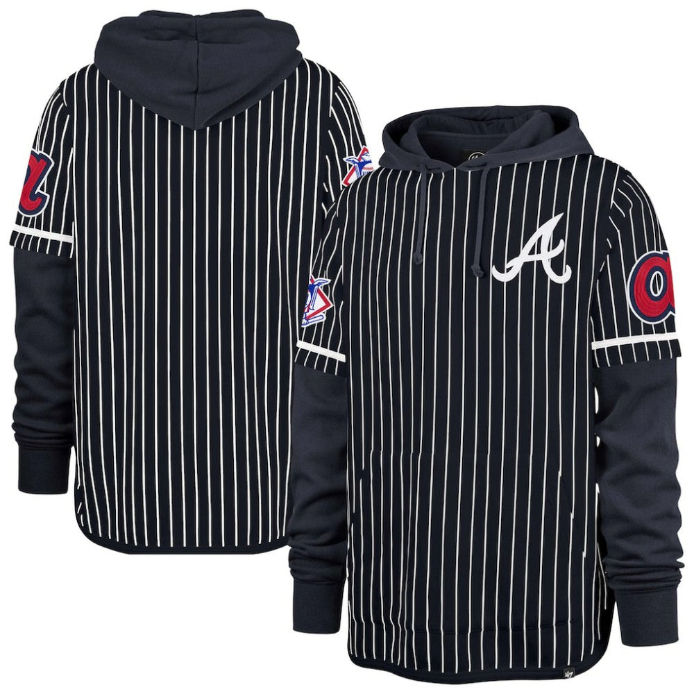 Atlanta Braves '47 Pinstripe Double Header Pullover Hoodie Near Me