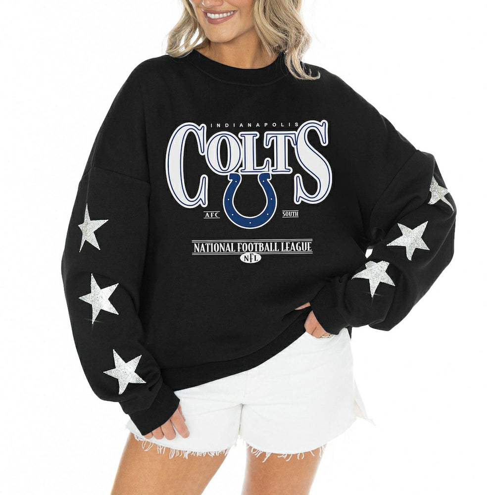 Indianapolis Colts Gameday Couture Women's Rhinestone Star Sleeve Settle the Score Oversized Tri-Blend Pullover Black - NFL