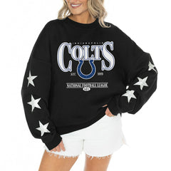 Indianapolis Colts Gameday Couture Women's Rhinestone Star Sleeve Settle the Score Oversized Tri-Blend Pullover Black - NFL