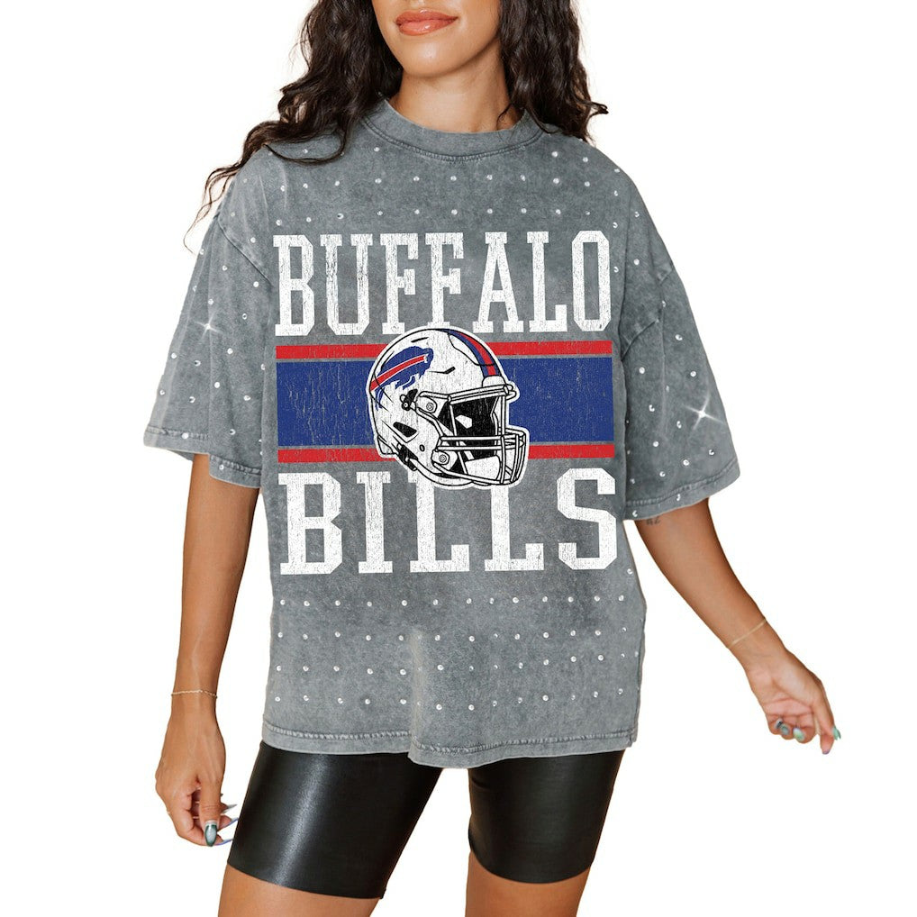 Buffalo Bills Gameday Couture Women's Oversized Mini Rhinestone Classic T-Shirt Gray - NFL