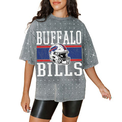 Buffalo Bills Gameday Couture Women's Oversized Mini Rhinestone Classic T-Shirt Gray - NFL
