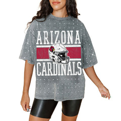 Arizona Cardinals Gameday Couture Women's Oversized Mini Rhinestone Classic T-Shirt Gray - NFL