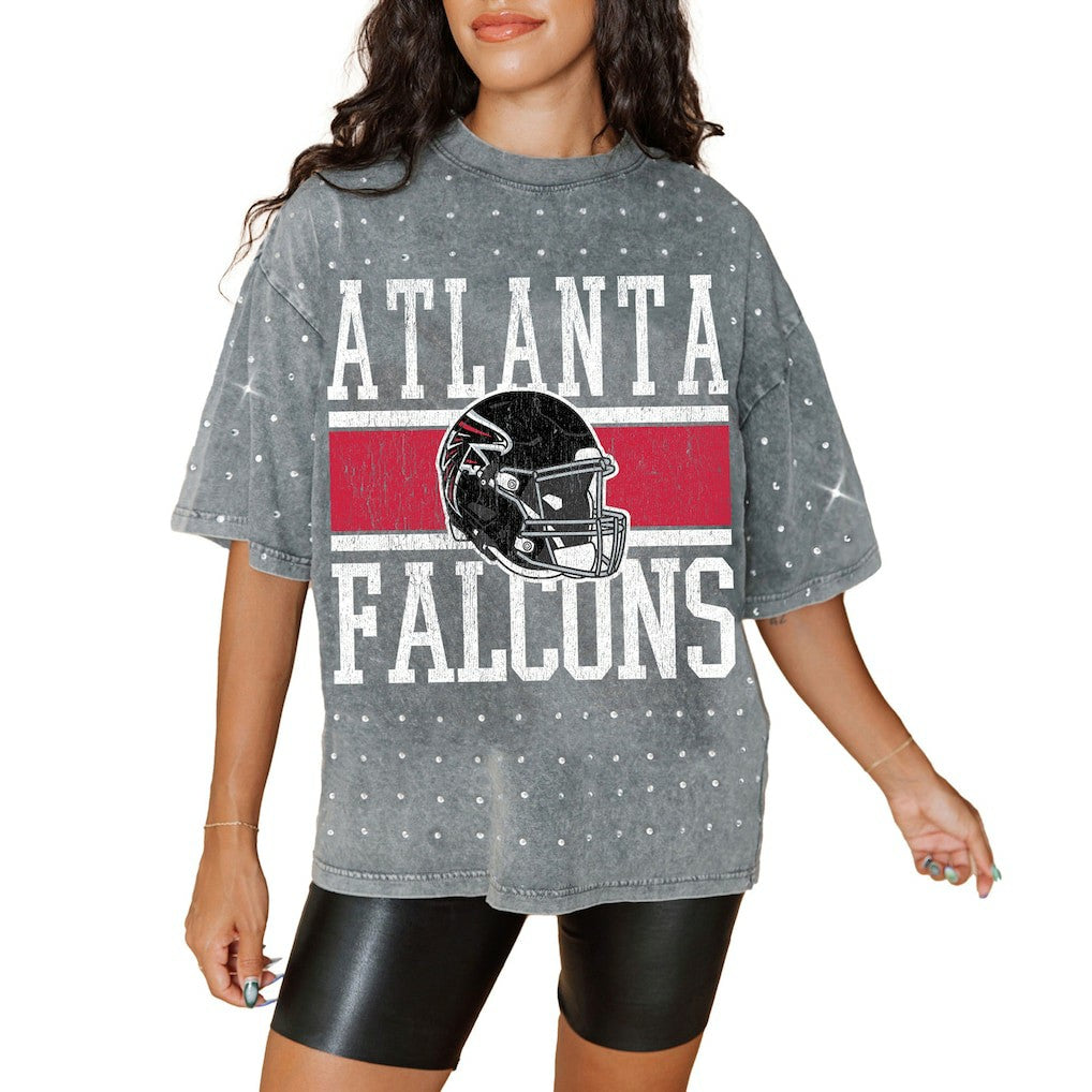 Atlanta Falcons Gameday Couture Women's Oversized Mini Rhinestone Classic T-Shirt Gray - NFL