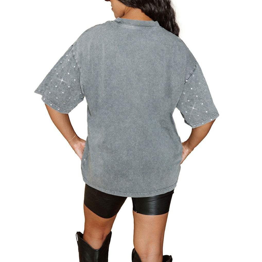 Atlanta Falcons Gameday Couture Women's Oversized Mini Rhinestone Classic T-Shirt Gray - NFL
