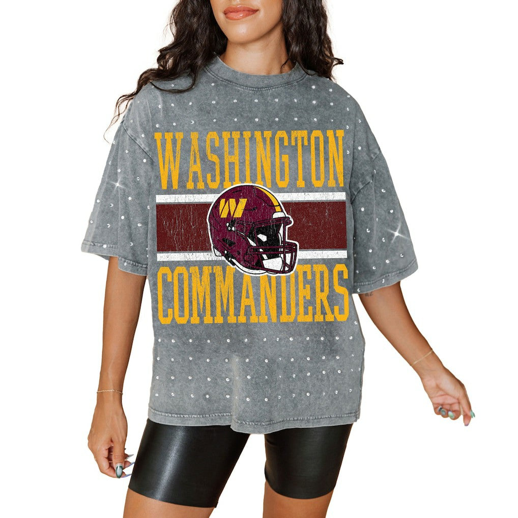 Washington Commanders Gameday Couture Women's Oversized Mini Rhinestone Classic T-Shirt Gray - NFL