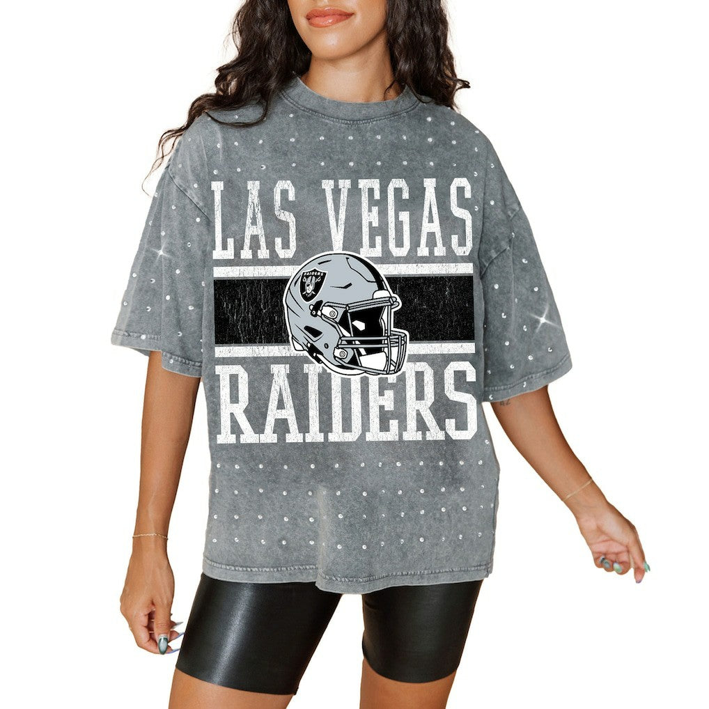 Las Vegas Raiders Gameday Couture Women's Oversized Mini Rhinestone Classic T-Shirt Gray - NFL