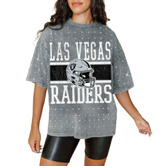 Las Vegas Raiders Gameday Couture Women's Oversized Mini Rhinestone Classic T-Shirt Gray - NFL