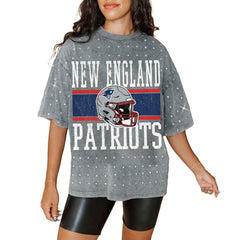 New England Patriots Gameday Couture Women's Oversized Mini Rhinestone Classic T-Shirt Gray - NFL