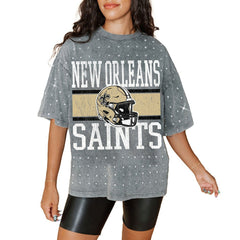 New Orleans Saints Gameday Couture Women's Oversized Mini Rhinestone Classic T-Shirt Gray - NFL