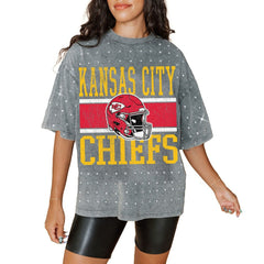 Kansas City Chiefs Gameday Couture Women's Oversized Mini Rhinestone Classic T-Shirt Gray - NFL