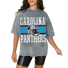 Carolina Panthers Gameday Couture Women's Oversized Mini Rhinestone Classic T-Shirt Gray - NFL