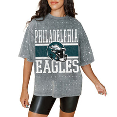 Philadelphia Eagles Gameday Couture Women's Oversized Mini Rhinestone Classic T-Shirt Gray - NFL