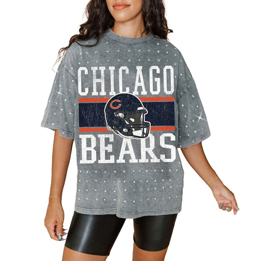 Chicago Bears Gameday Couture Women's Oversized Mini Rhinestone Classic T-Shirt Gray - NFL