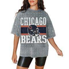 Chicago Bears Gameday Couture Women's Oversized Mini Rhinestone Classic T-Shirt Gray - NFL