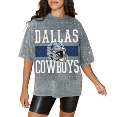 Dallas Cowboys Gameday Couture Women's Oversized Mini Rhinestone Classic T-Shirt Gray - NFL