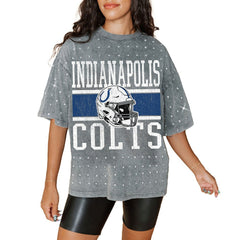 Indianapolis Colts Gameday Couture Women's Oversized Mini Rhinestone Classic T-Shirt Gray - NFL