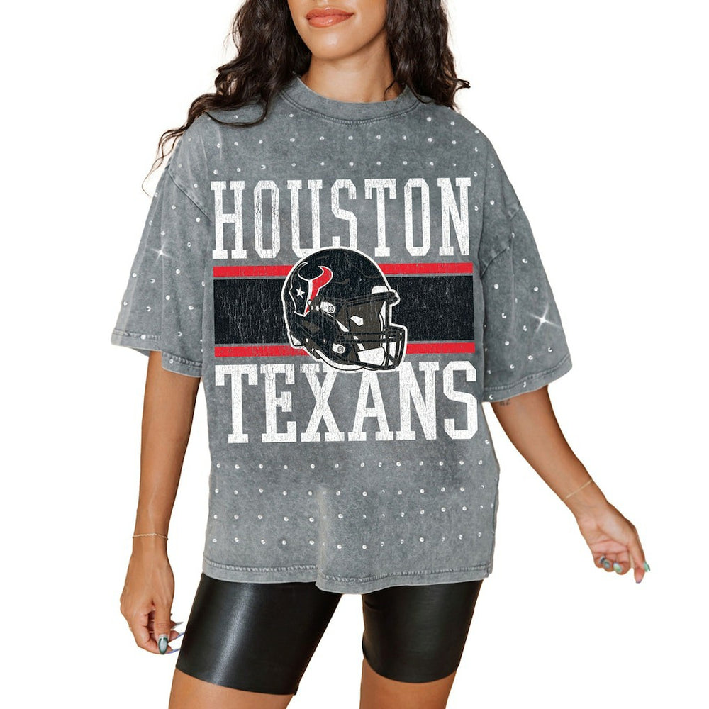 Houston Texans Gameday Couture Women's Oversized Mini Rhinestone Classic T-Shirt Gray - NFL