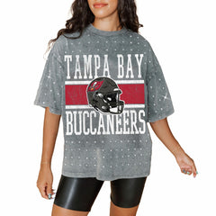 Tampa Bay Buccaneers Gameday Couture Women's Oversized Mini Rhinestone Classic T-Shirt Gray - NFL