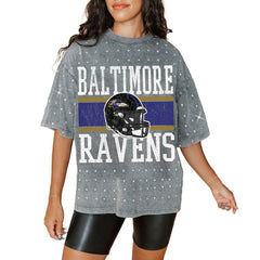 Baltimore Ravens Gameday Couture Women's Oversized Mini Rhinestone Classic T-Shirt Gray - NFL