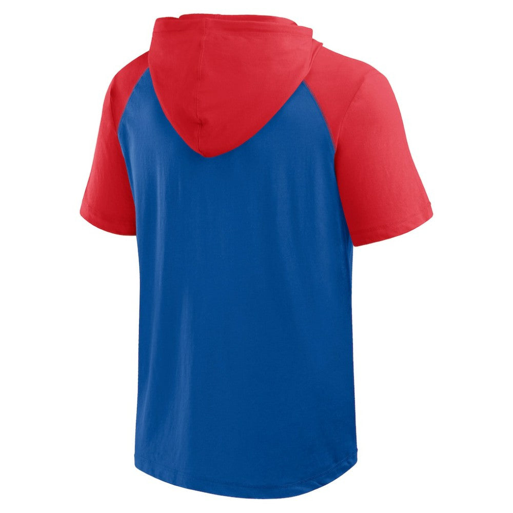 New York Rangers Logo Athletic Prime Raglan Short Sleeve Pullover Hoodie Blue