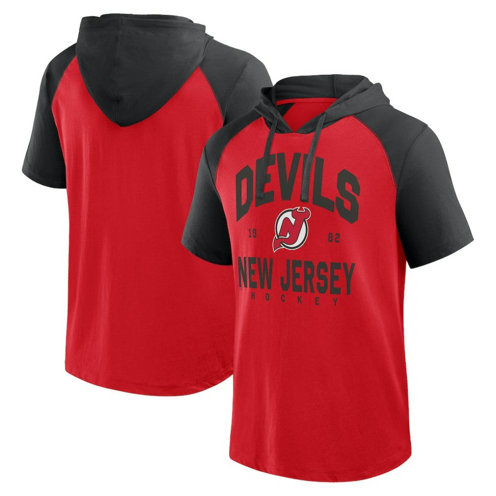 New Jersey Devils - Logo Athletic Prime Raglan Short Sleeve Pullover Hoodie Red