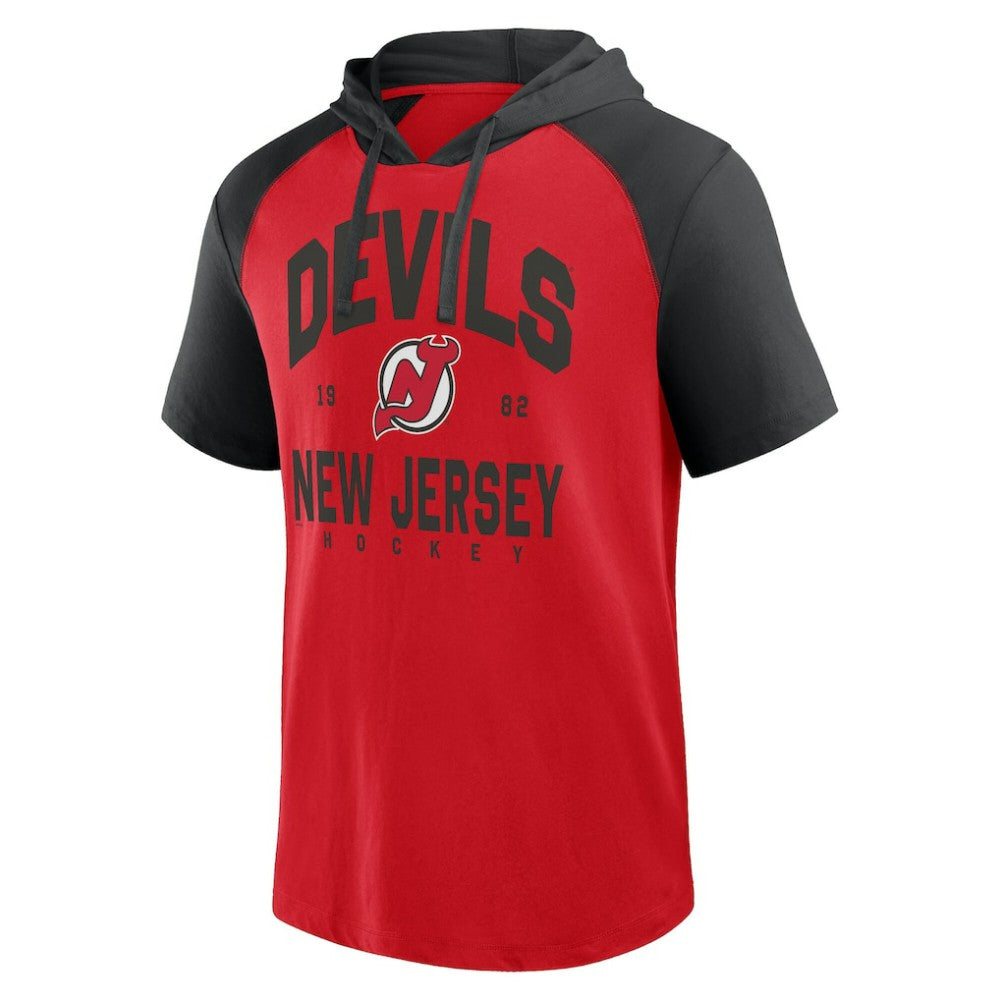 New Jersey Devils - Logo Athletic Prime Raglan Short Sleeve Pullover Hoodie Red