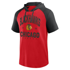 Chicago Blackhawks Logo Athletic Prime Raglan Short Sleeve Pullover Hoodie Red