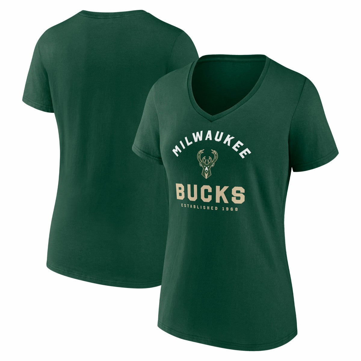 NBA - Milwaukee Bucks Logo Athletic Women's Unrivaled V-Neck T-Shirt - Hunter Green