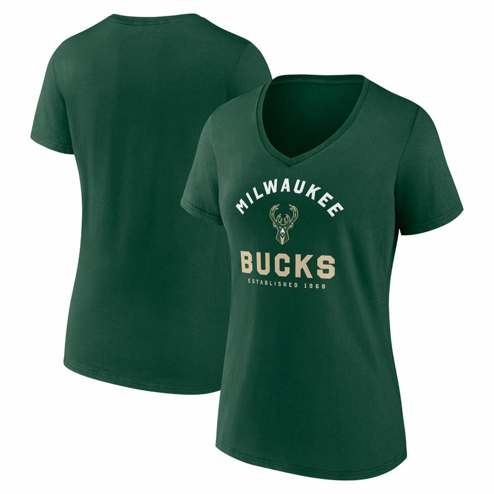 NBA - Milwaukee Bucks Logo Athletic Women's Unrivaled V-Neck T-Shirt - Hunter Green