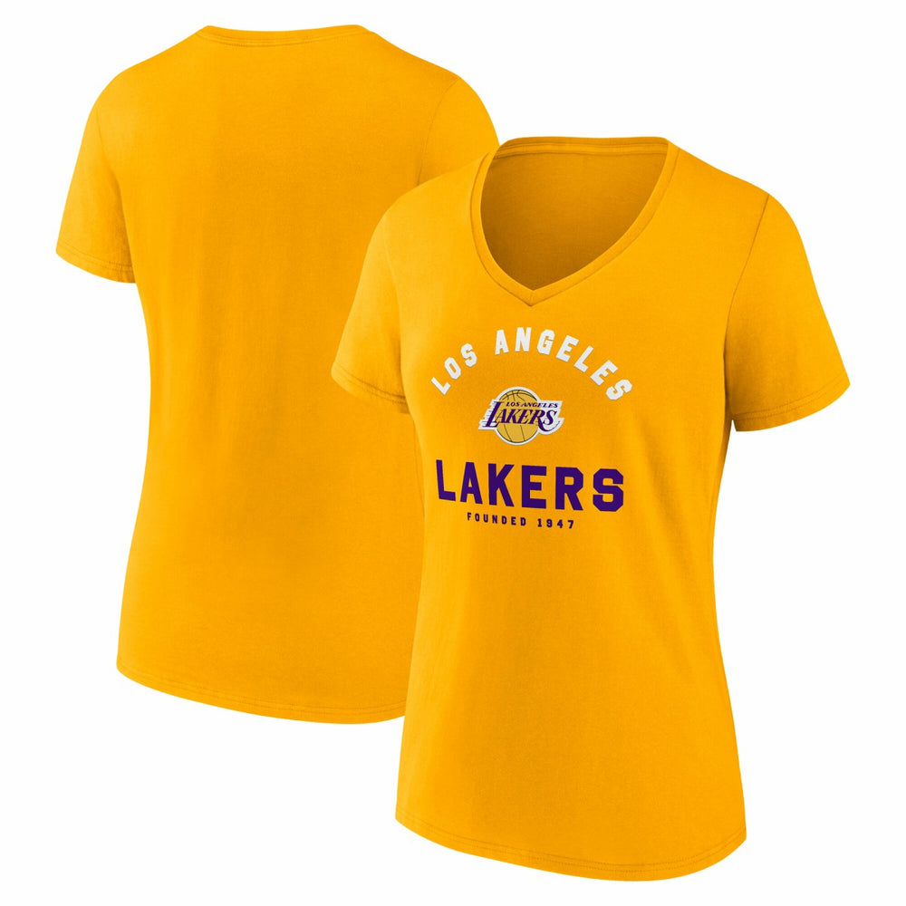 NBA - Los Angeles Lakers Logo Athletic Women's Unrivaled V-Neck T-Shirt - Gold