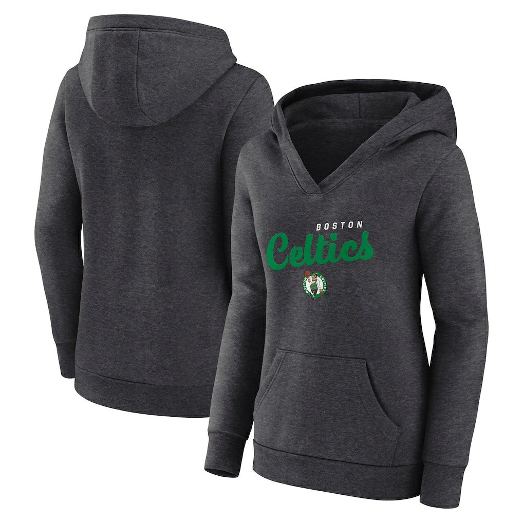 NBA - Boston Celtics Logo Athletic Women's Triumphant V-Neck Pullover Hoodie - Heather Charcoal