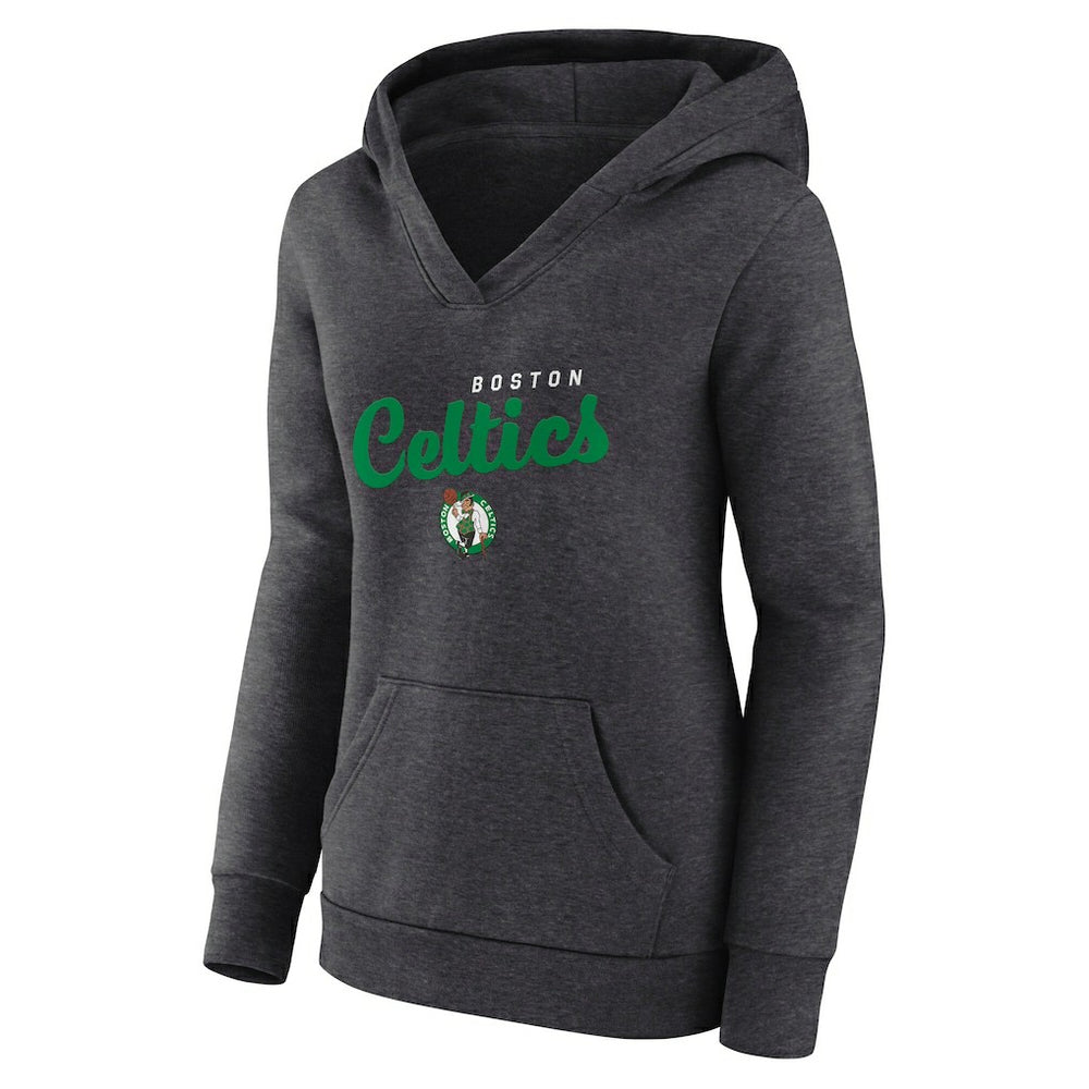 NBA - Boston Celtics Logo Athletic Women's Triumphant V-Neck Pullover Hoodie - Heather Charcoal