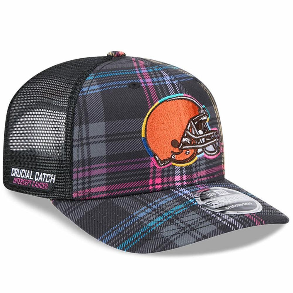 Cleveland Browns New Era 2024 NFL Crucial Catch Plaid 9SEVENTY Trucker Snapback Hat Black - NFL
