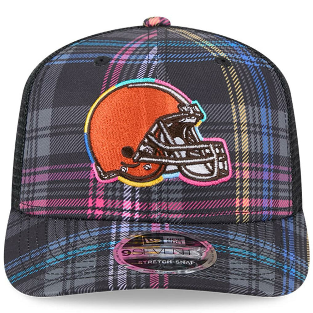 Cleveland Browns New Era 2024 NFL Crucial Catch Plaid 9SEVENTY Trucker Snapback Hat Black - NFL