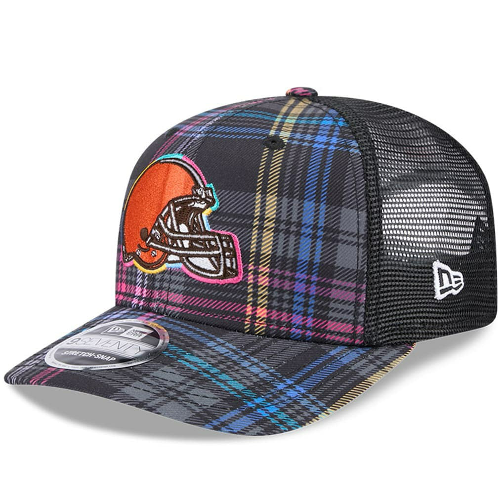 Cleveland Browns New Era 2024 NFL Crucial Catch Plaid 9SEVENTY Trucker Snapback Hat Black - NFL