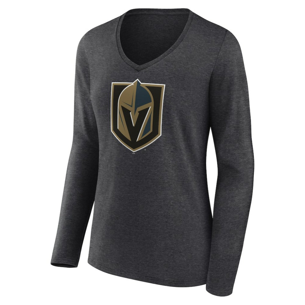 Vegas Golden Knights Women's Primary Logo Long Sleeve V-Neck T-Shirt Charcoal