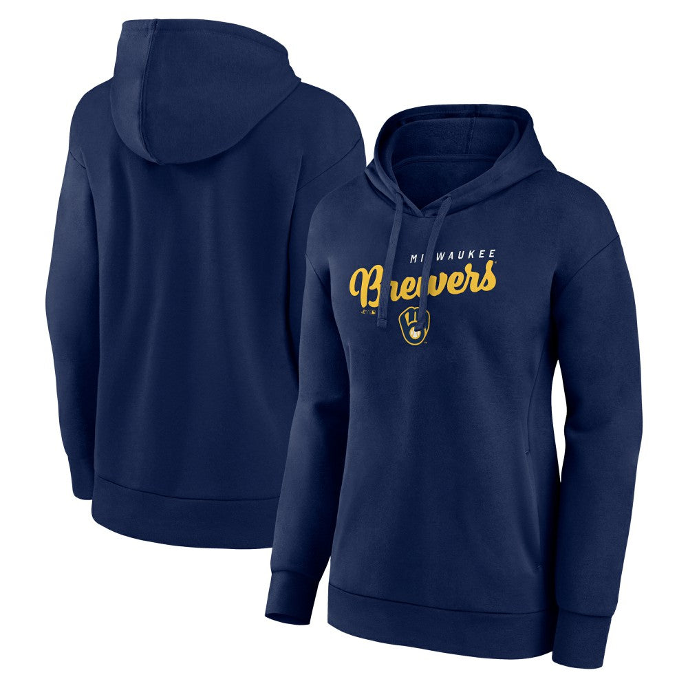 Milwaukee Brewers Logo Athletic Women's Logo Triumphant V-Neck Pullover Hoodie Clearance