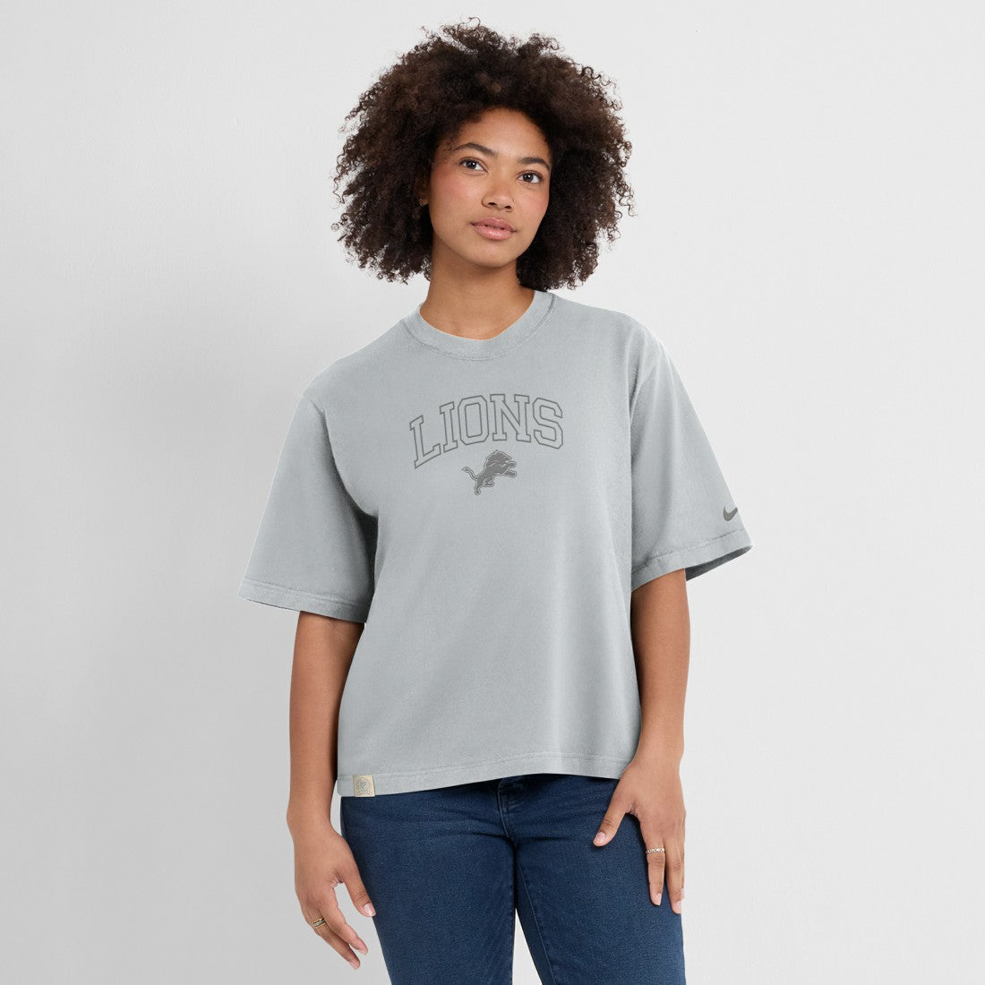 Detroit Lions Women's Glory Arch Boxy T-Shirt Gray - Nike