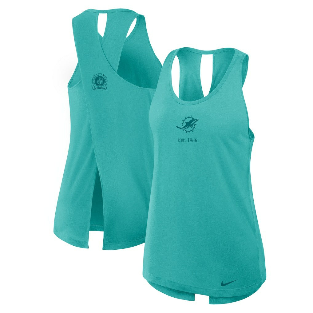 Miami Dolphins Women's Glory Open-Back Crisscross Dri-FIT Tank Top Aqua - Nike