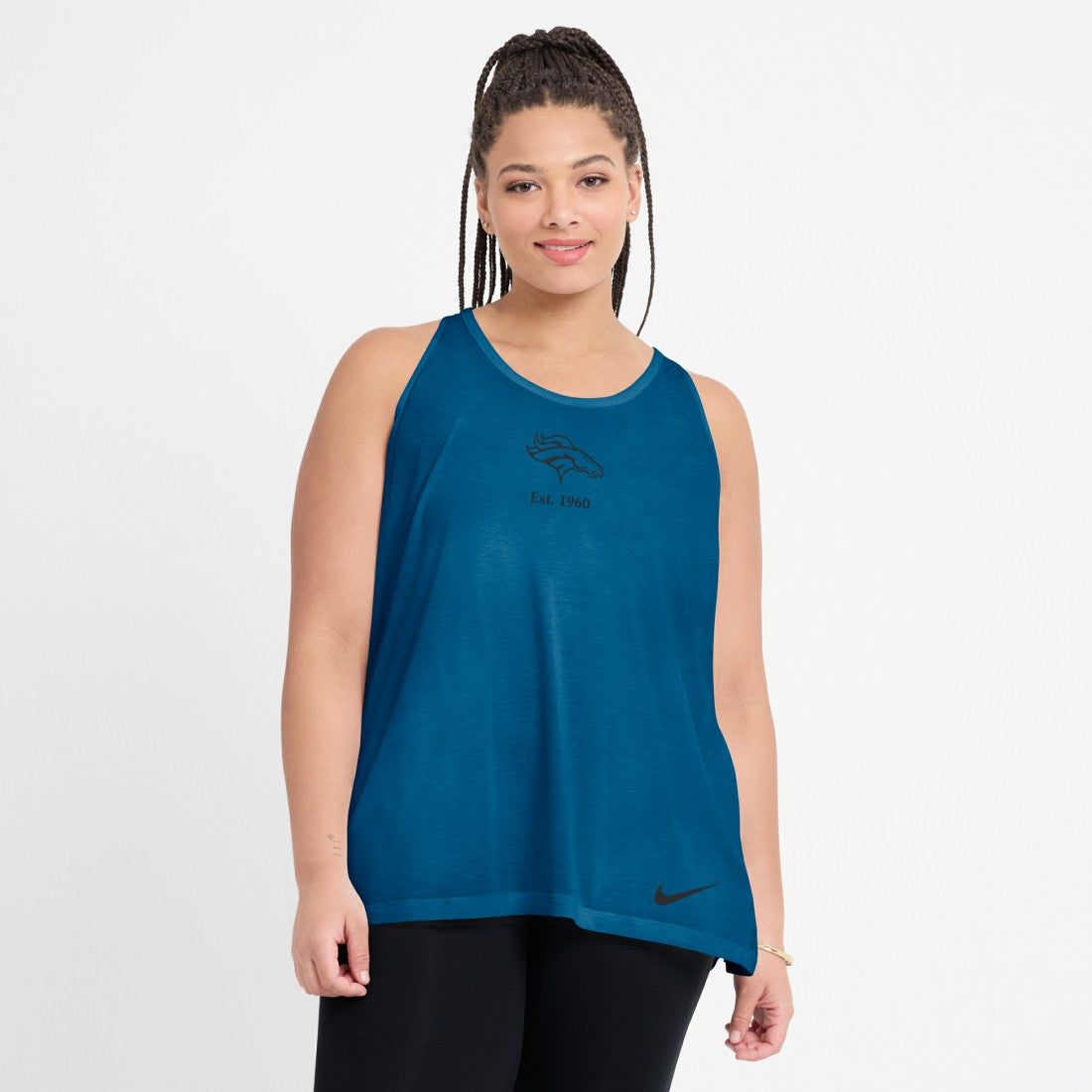 Denver Broncos Women's Glory Open-Back Crisscross Dri-FIT Tank Top Turquoise - Nike
