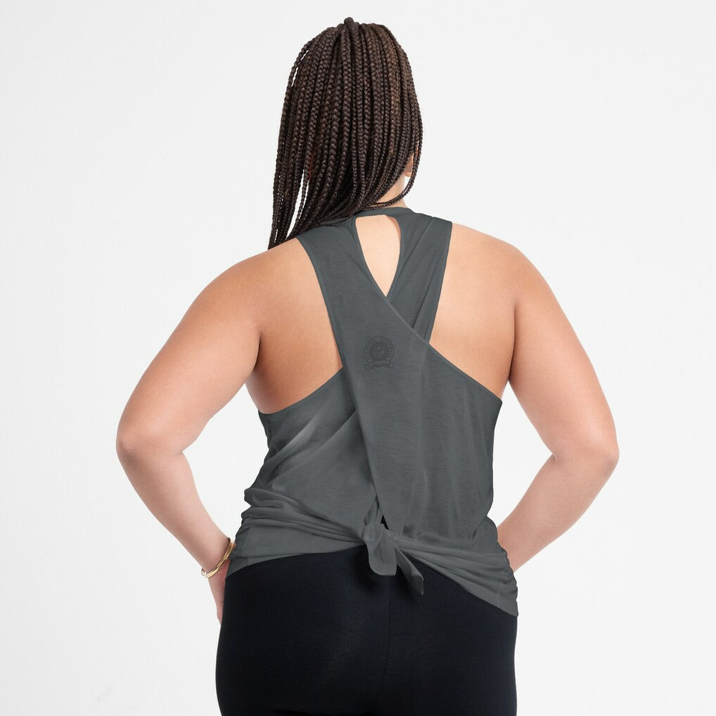 Pittsburgh Steelers Women's Glory Open-Back Crisscross Dri-FIT Tank Top Charcoal - Nike