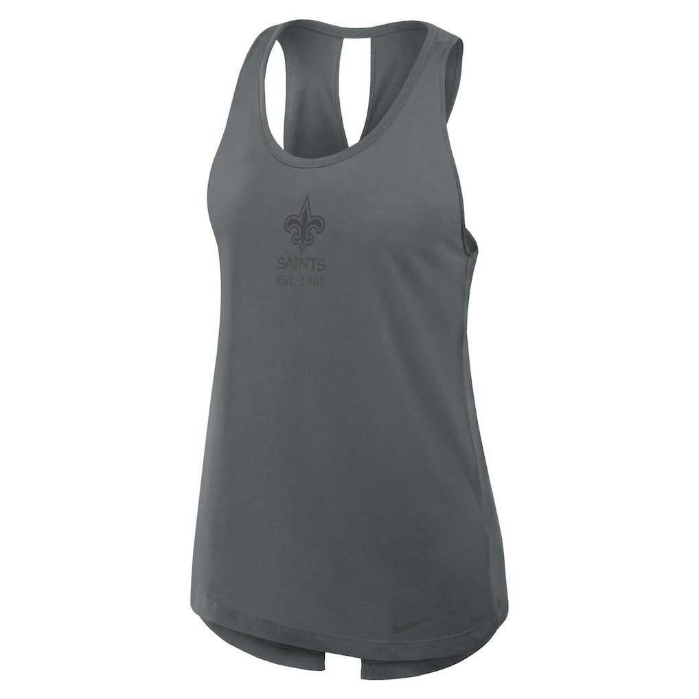 New Orleans Saints Women's Glory Open-Back Crisscross Dri-FIT Tank Top Charcoal - Nike