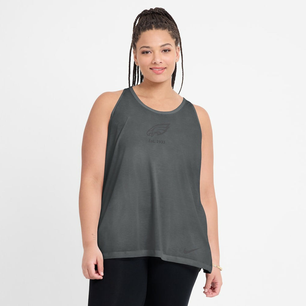 Philadelphia Eagles Women's Glory Open-Back Crisscross Dri-FIT Tank Top Charcoal - Nike