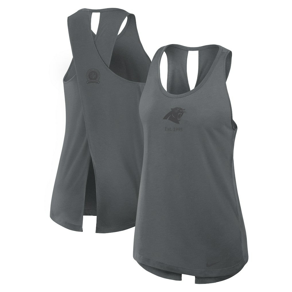 Carolina Panthers Women's Glory Open-Back Crisscross Dri-FIT Tank Top Charcoal - Nike