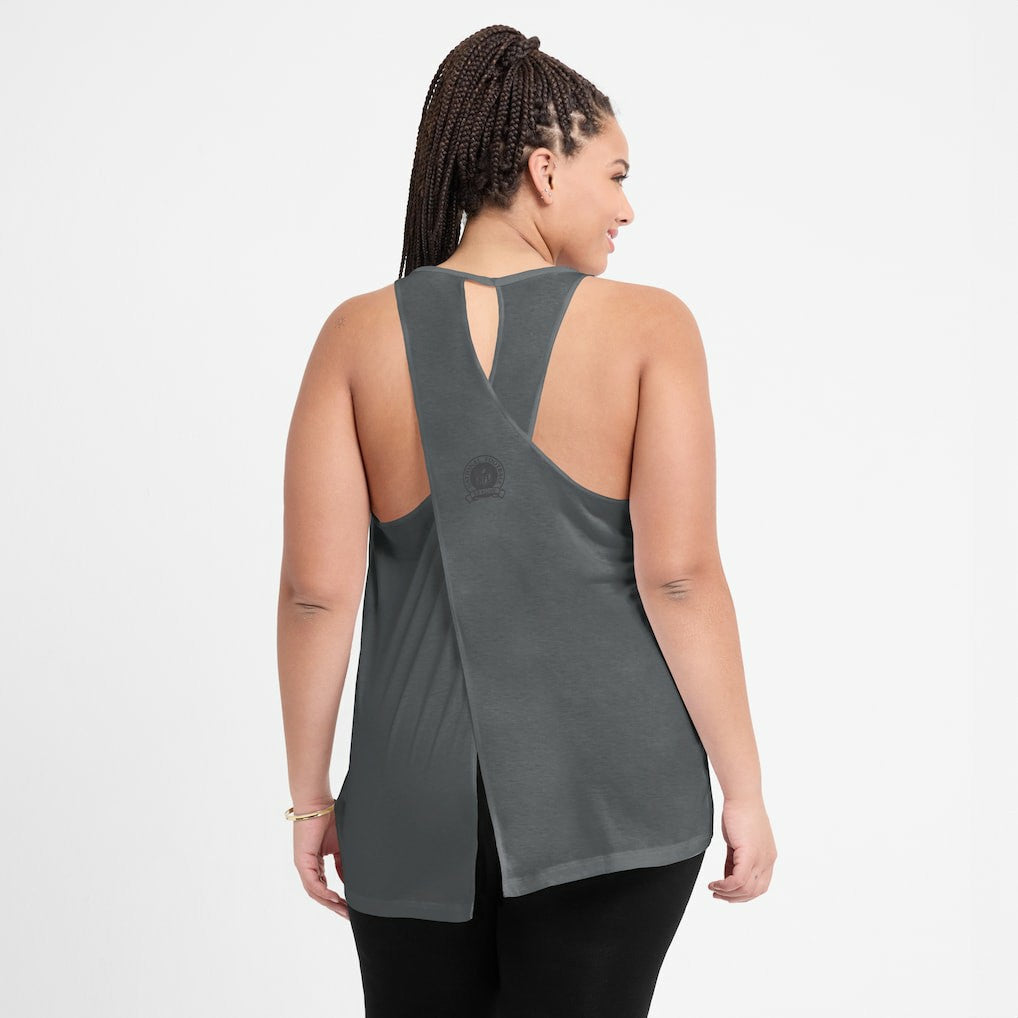 Carolina Panthers Women's Glory Open-Back Crisscross Dri-FIT Tank Top Charcoal - Nike