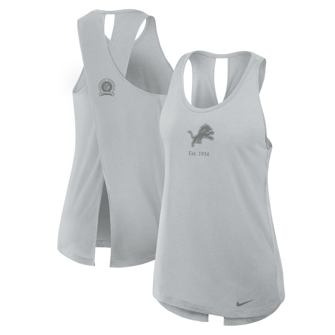 Detroit Lions Women's Glory Open-Back Crisscross Dri-FIT Tank Top Gray - Nike
