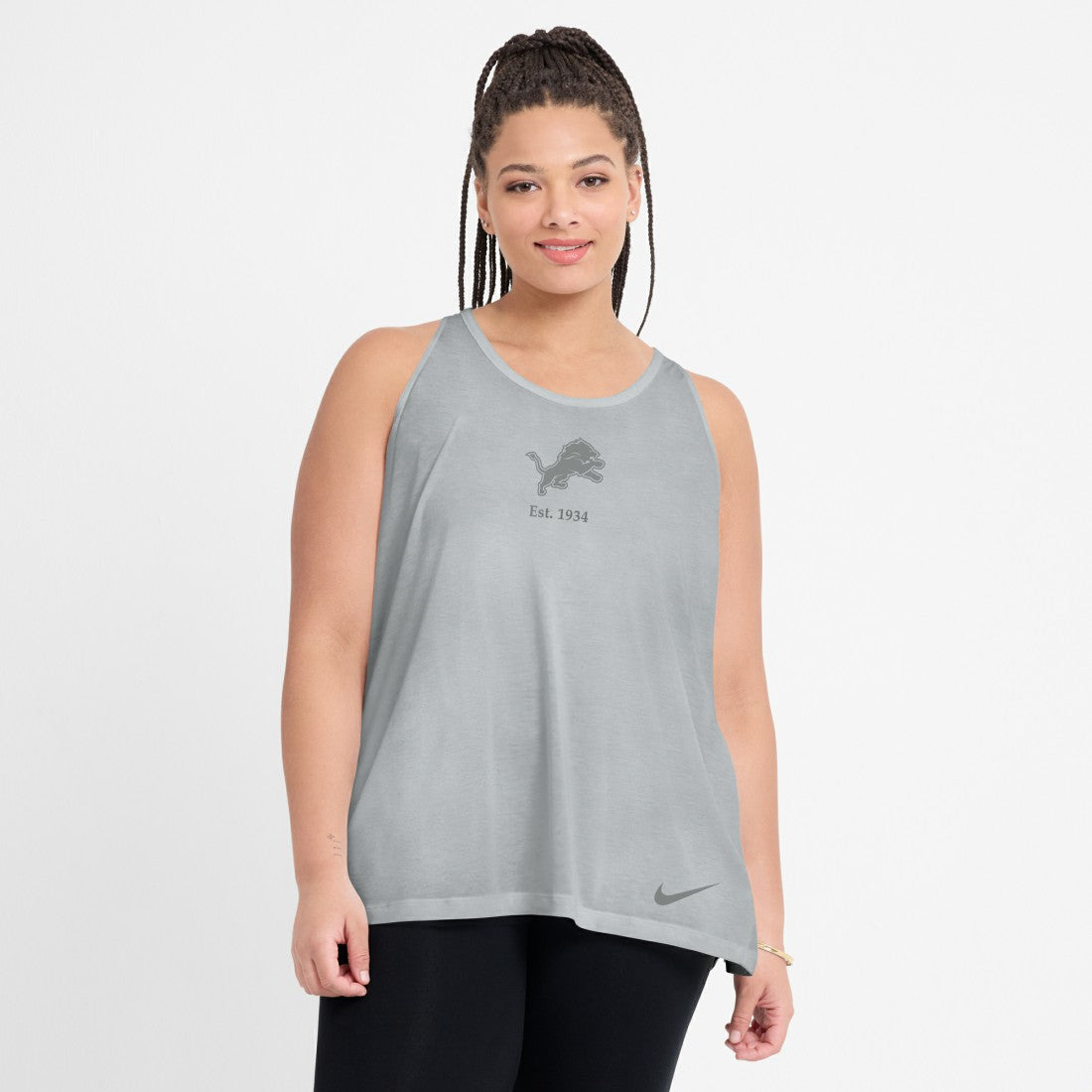 Detroit Lions Women's Glory Open-Back Crisscross Dri-FIT Tank Top Gray - Nike