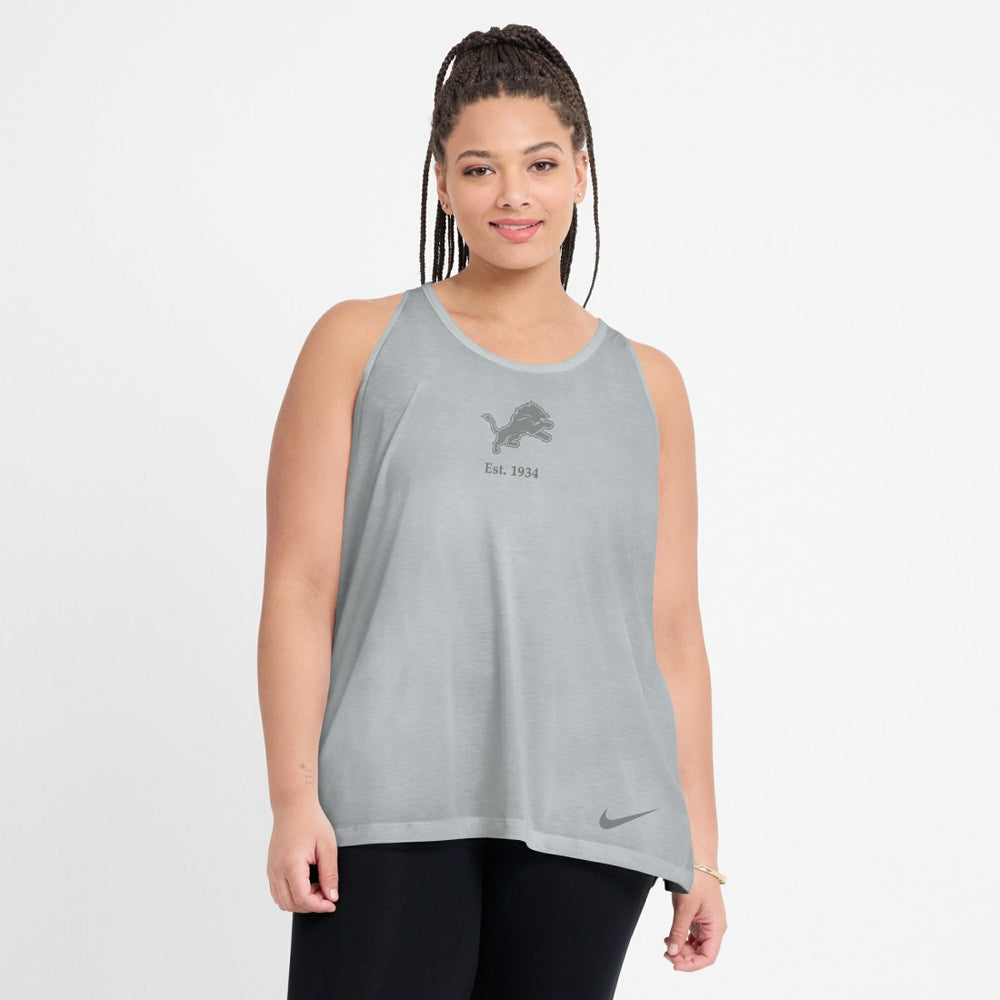 Detroit Lions Women's Glory Open-Back Crisscross Dri-FIT Tank Top Gray - Nike