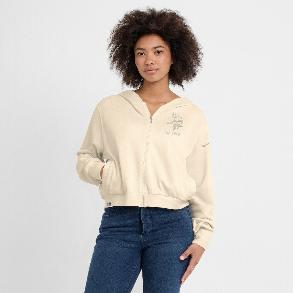 Minnesota Vikings Women's Glory Cropped Full-Zip Hoodie Cream - Nike