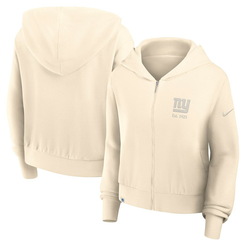 New York Giants Women's Glory Cropped Full-Zip Hoodie Cream - Nike